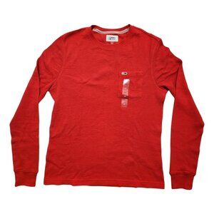 Tommy Hilfiger Men's Waffle-Knit Long-Sleeve Crewneck Pocket T-Shirt Red Small‎